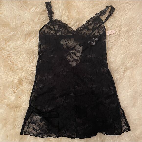 Victoria's Secret S Lace Chemise | Black Floral Mesh Lingerie NWT Slip Camisole - Picture 2 of 8